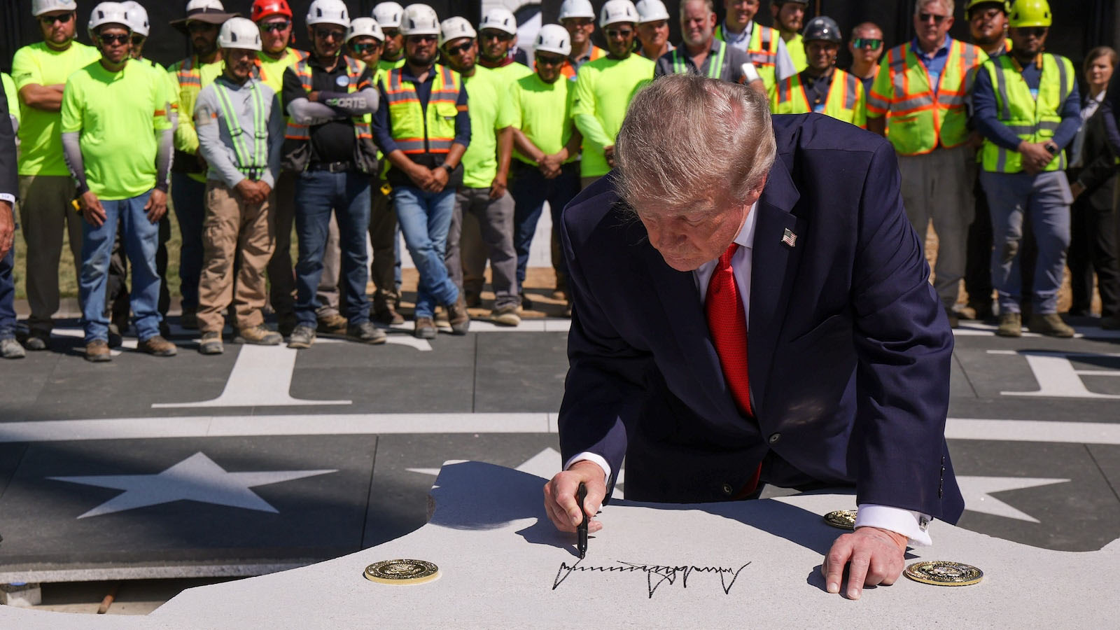 Trump shows off multimillion-dollar White House helipad and adds his signature